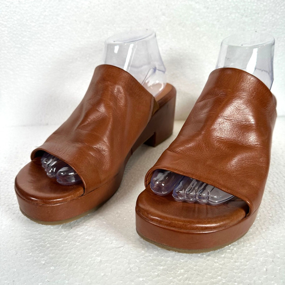 Miz Mooz Gwen Leather Platform Slip On Sandals Women's 41 / 11 Brown 2.5" Heel - Picture 2 of 13